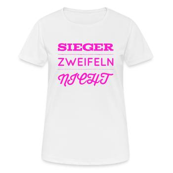 vor dir steht ein Gewinner - Frauen T-Shirt atmungsaktiv - Weiß - Vorne - AI Model Female 172 dark (172cm)