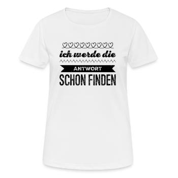 die Antwort finden - Frauen T-Shirt atmungsaktiv - Weiß - Vorne - AI Model Female 172 dark (172cm)