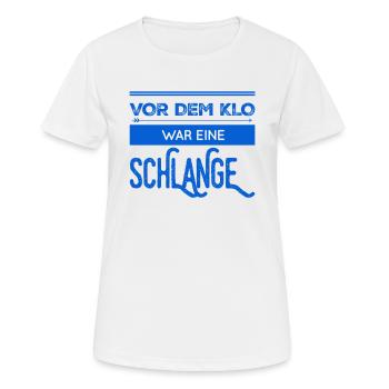 eine lange Schlange vor dem Klo - Frauen T-Shirt atmungsaktiv - Weiß - Vorne - AI Model Female 172 dark (172cm)