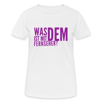 was ist mit dem Fernseher - Frauen T-Shirt atmungsaktiv - Weiß - Vorne - AI Model Female 172 dark (172cm)