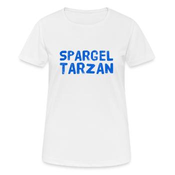 hier steht ein Spargeltarzan - Frauen T-Shirt atmungsaktiv - Weiß - Vorne - AI Model Female 172 dark (172cm)
