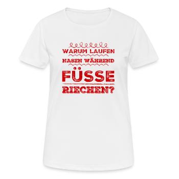 riechen Füße? - Frauen T-Shirt atmungsaktiv - Weiß - Vorne - AI Model Female 172 dark (172cm)