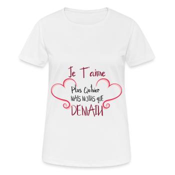 Je t’aime plus qu’hier mais moins que demain - T-shirt respirant Femme - blanc - Devant - AI Model Female 172 dark (172cm)