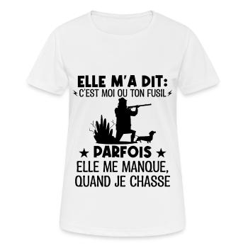 Elle m'a dit ton fusil ou moi, elle me manque - T-shirt respirant Femme - blanc - Devant - AI Model Female 172 dark (172cm)