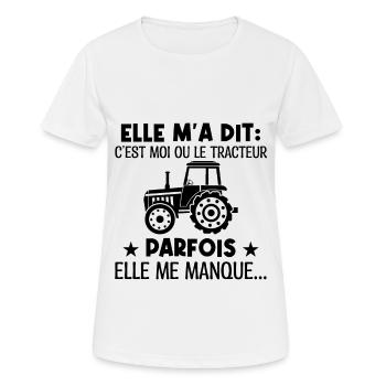 moi ou le tracteur, parfois elle me manque - T-shirt respirant Femme - blanc - Devant - AI Model Female 172 dark (172cm)