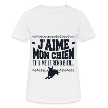 J aime mon chien - T-shirt respirant Femme - blanc - Devant - AI Model Female 172 dark (172cm)