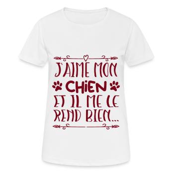 J aime mon chien - T-shirt respirant Femme - blanc - Devant - AI Model Female 172 dark (172cm)