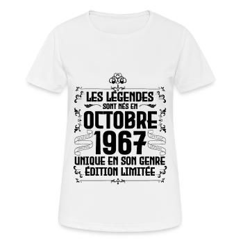 Les légendes sont nés en octobre 1967 Anniversaire - T-shirt respirant Femme - blanc - Devant - AI Model Female 172 dark (172cm)