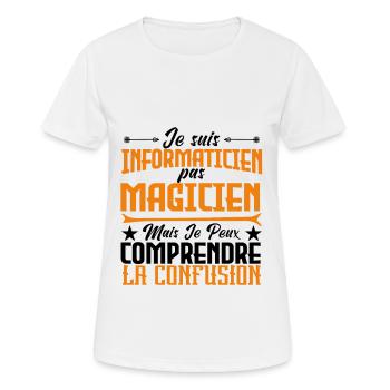 Je suis informaticien pas magicien. - T-shirt respirant Femme - blanc - Devant - AI Model Female 172 dark (172cm)