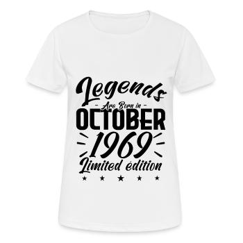 LEGENDS ARE BORN IN OCTOBER 1969 - anniversary gif - Women's Breathable T-Shirt - white - Front - AI Model Female 172 dark (172cm)