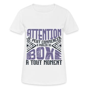 Avertissement, Boxe à tout moment. - T-shirt respirant Femme - blanc - Devant - AI Model Female 172 dark (172cm)