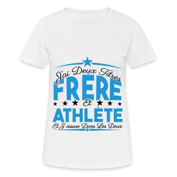 J'ai deux titres frère et Athlète. Cadeau frère. - T-shirt respirant Femme - blanc - Devant - AI Model Female 172 dark (172cm)
