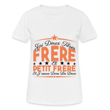 J'ai deux titres frère et Petit frère Cadeau frère - T-shirt respirant Femme - blanc - Devant - AI Model Female 172 dark (172cm)
