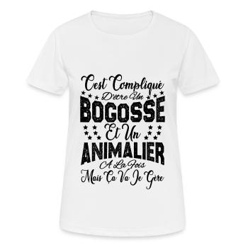 c'est compliqué d'être un Bogosse et un Animalier. - T-shirt respirant Femme - blanc - Devant - AI Model Female 172 dark (172cm)