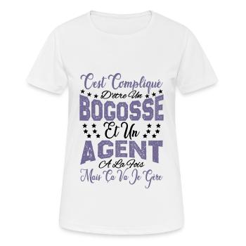 c'est compliqué d'être un Bogosse et un Agent. - T-shirt respirant Femme - blanc - Devant - AI Model Female 172 dark (172cm)