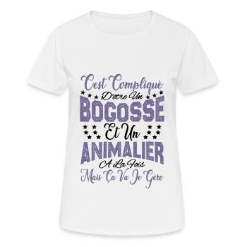 c'est compliqué d'être un Bogosse et un Animalier. - T-shirt respirant Femme - blanc - Devant - AI Model Female 172 dark (172cm)