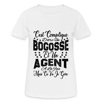 c'est compliqué d'être un Bogosse et un Agent. - T-shirt respirant Femme - blanc - Devant - AI Model Female 172 dark (172cm)