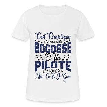c'est compliqué d'être un Bogosse et un Pilote. - T-shirt respirant Femme - blanc - Devant - AI Model Female 172 dark (172cm)