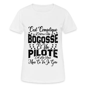 c'est compliqué d'être un Bogosse et un Pilote. - T-shirt respirant Femme - blanc - Devant - AI Model Female 172 dark (172cm)