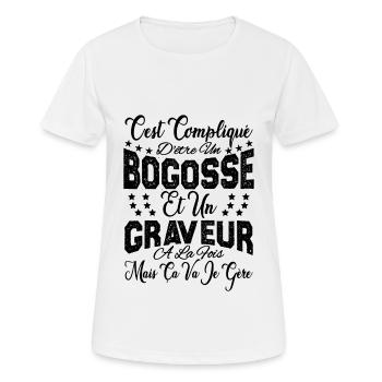 c'est compliqué d'être un Bogosse et un Graveur. - T-shirt respirant Femme - blanc - Devant - AI Model Female 172 dark (172cm)