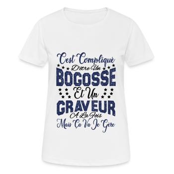 c'est compliqué d'être un Bogosse et un Graveur. - T-shirt respirant Femme - blanc - Devant - AI Model Female 172 dark (172cm)