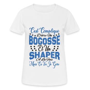 c'est compliqué d'être un Bogosse et un Shaper. - T-shirt respirant Femme - blanc - Devant - AI Model Female 172 dark (172cm)
