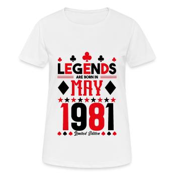cadeau d'anniversaire Mai 1981. jeux de carte .May - T-shirt respirant Femme - blanc - Devant - AI Model Female 172 dark (172cm)