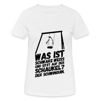 Pinguin Schaukel Lustiger Spruch - Frauen T-Shirt atmungsaktiv - Weiß - Vorne - AI Model Female 172 dark (172cm)