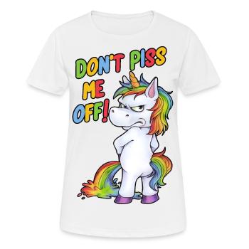 Witziges Einhorn beim Pinkeln mit pissigem Blick - Frauen T-Shirt atmungsaktiv - Weiß - Vorne - AI Model Female 172 dark (172cm)