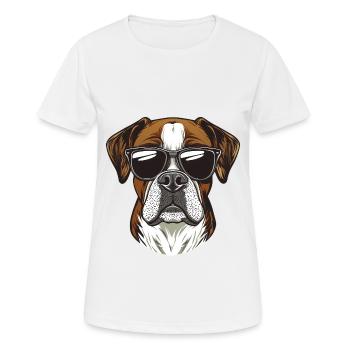 cooler Boxer Hund mit Sonnebrille - Frauen T-Shirt atmungsaktiv - Weiß - Vorne - AI Model Female 172 dark (172cm)
