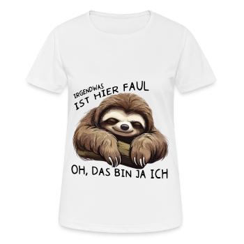 Irgendwas ist hier Faul Faultier Sprüche - Frauen T-Shirt atmungsaktiv - Weiß - Vorne - AI Model Female 172 dark (172cm)