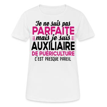 Auxiliaire de puériculture Puéricultrice Métier - T-shirt respirant Femme - blanc - Devant - AI Model Female 172 dark (172cm)