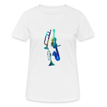 Jazz,Instruments,Trompette,Guitare,Saxophone - T-shirt respirant Femme - blanc - Devant - AI Model Female 172 dark (172cm)