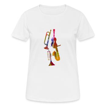 Jazz,Instruments,Trompette,Guitare,Saxophone - T-shirt respirant Femme - blanc - Devant - AI Model Female 172 dark (172cm)