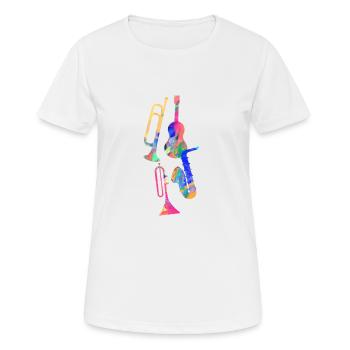 Jazz,Instruments,Trompette,Guitare,Saxophone - T-shirt respirant Femme - blanc - Devant - AI Model Female 172 dark (172cm)