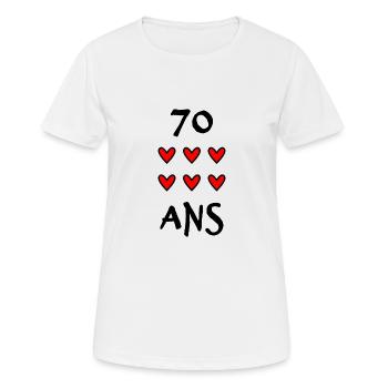 70 ANS. 70e ANNIVERSAIRE. ANNIVERSAIRE 70 ANS. 70 - T-shirt respirant Femme - blanc - Devant - AI Model Female 172 dark (172cm)
