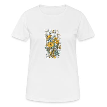 Beau bouquet d’herbier de fleurs bohèmes jaune - T-shirt respirant Femme - blanc - Devant - AI Model Female 172 dark (172cm)