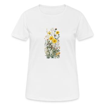 Beau bouquet d’herbier de fleurs bohèmes jaune - T-shirt respirant Femme - blanc - Devant - AI Model Female 172 dark (172cm)
