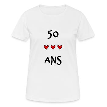 50 ANS. 50e ANNIVERSAIRE. ANNIVERSAIRE 50 ANS. 50 - T-shirt respirant Femme - blanc - Devant - AI Model Female 172 dark (172cm)