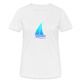 Segelboot Wortwolken Design mit blaugrünem Verlauf - Frauen T-Shirt atmungsaktiv - Weiß - Vorne - AI Model Female 172 dark (172cm)