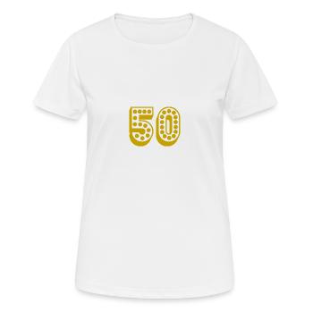 50. 50 ANS. 50e ANNIVERSAIRE. ANNIVERSAIRE 50 ANS. - T-shirt respirant Femme - blanc - Devant - AI Model Female 172 dark (172cm)