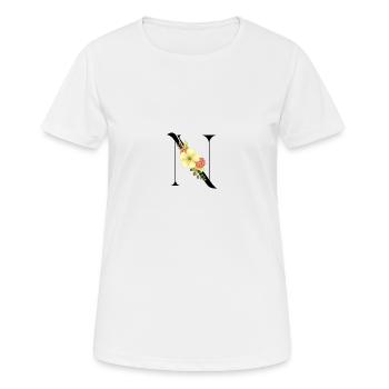 Elégante lettre 'T' avec des fleurs - T-shirt respirant Femme - blanc - Devant - AI Model Female 172 dark (172cm)