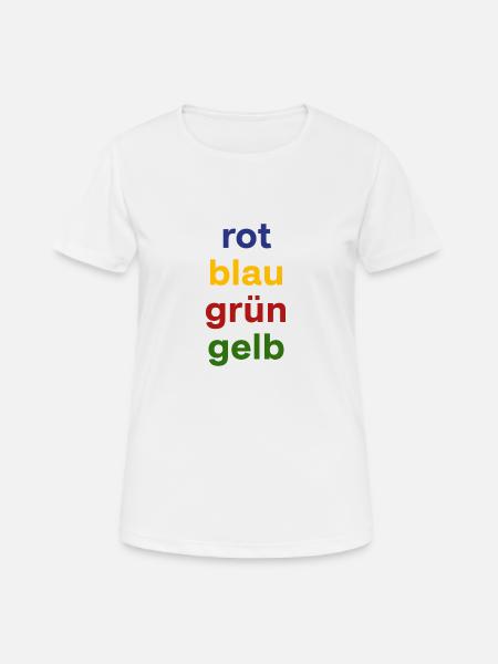 Falsche Farbennamen / rot, blau, grün, gelb - Frauen T-Shirt atmungsaktiv - Weiß