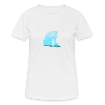 Bouldern \ Klettern - Frau vor Felsen - Frauen T-Shirt atmungsaktiv - Weiß - Vorne - AI Model Female 172 dark (172cm)