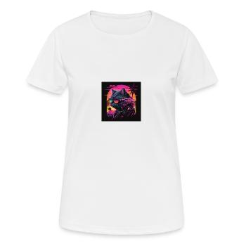 Cat with neon colors, synthwave / 80s - Women's Breathable T-Shirt - white - Front - AI Model Female 172 dark (172cm)