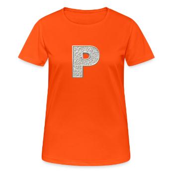 P, letter, letter P, initial, initial P, monogram, - Frauen T-Shirt atmungsaktiv - Neonorange - Vorne - AI Model Female 172 dark (172cm)
