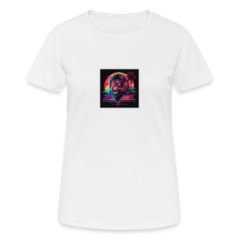 Lion with neon colors, synthwave / 80s - Women's Breathable T-Shirt - white - Front - AI Model Female 172 dark (172cm)