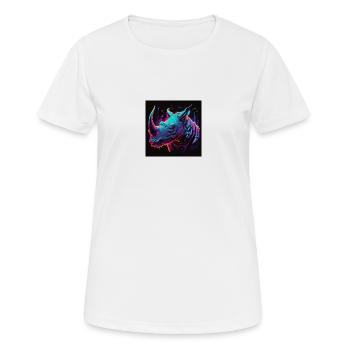 Rhinoceros with neon colors, synthwave / 80s - Women's Breathable T-Shirt - white - Front - AI Model Female 172 dark (172cm)