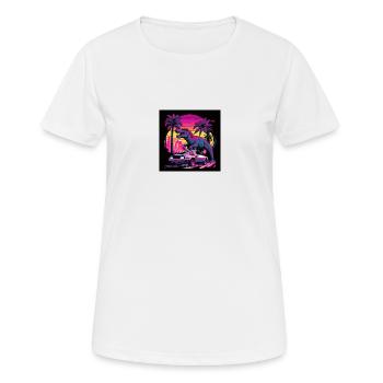 Dinosaurs with neon colors, synthwave / 80s - Women's Breathable T-Shirt - white - Front - AI Model Female 172 dark (172cm)