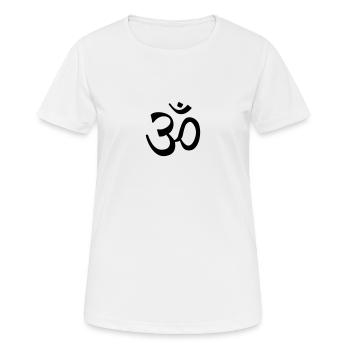 Om - Frauen T-Shirt atmungsaktiv - Weiß - Vorne - AI Model Female 172 dark (172cm)